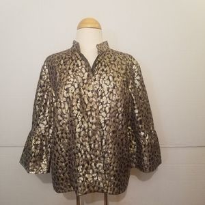 CHICO'S METALLIC LEOPARD ANIMAL  PRINT JACKET